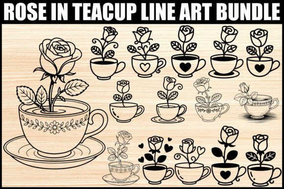 Rose in Teacup Line Art Bundle Review